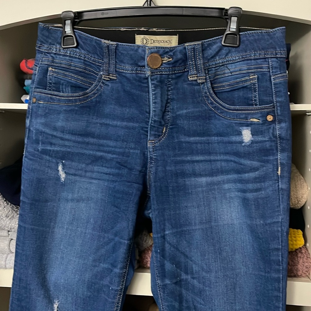 Democracy AB Tech jeans. Mid rise, super stretchy, size 8